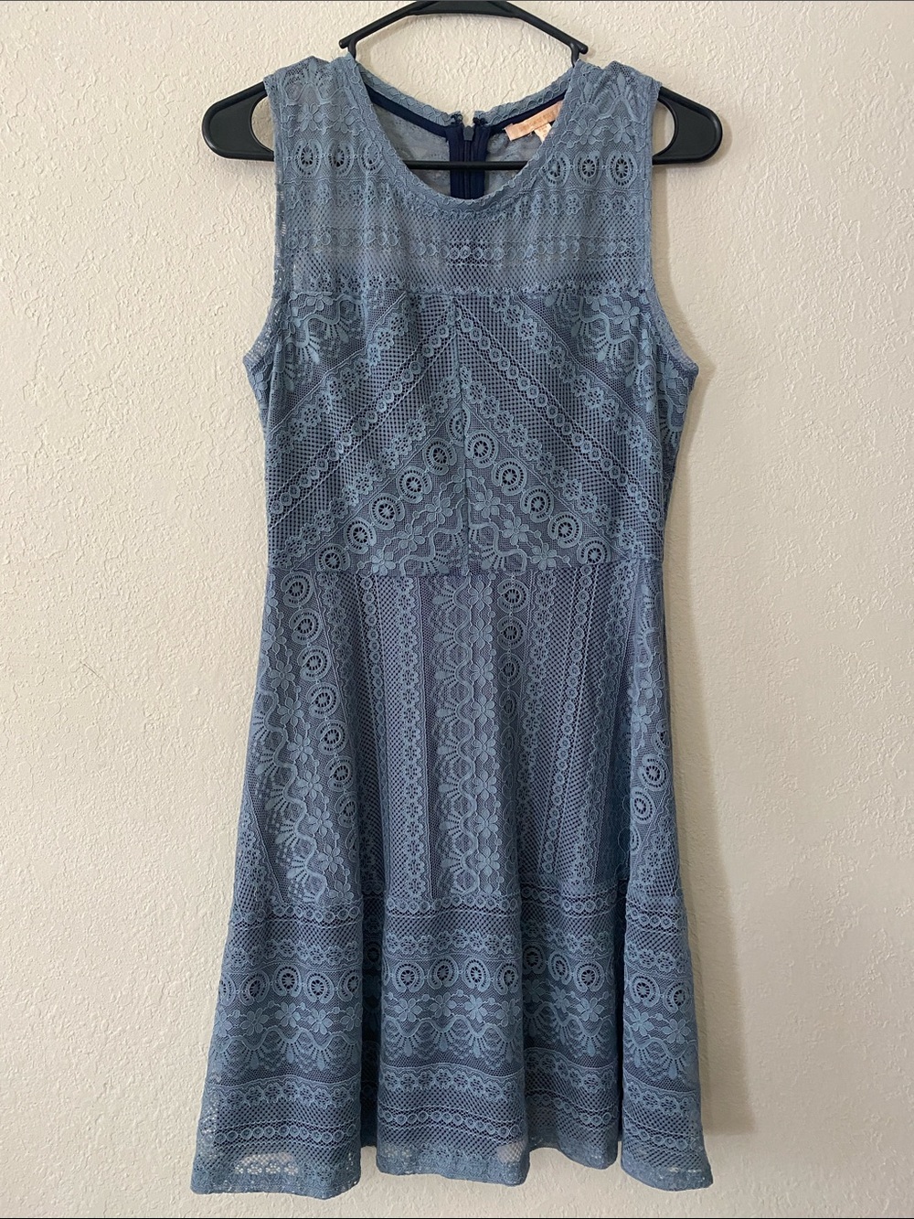 Skies Are Blue Lace Midi Dress in Dusty Blue - Picture 2 of 13